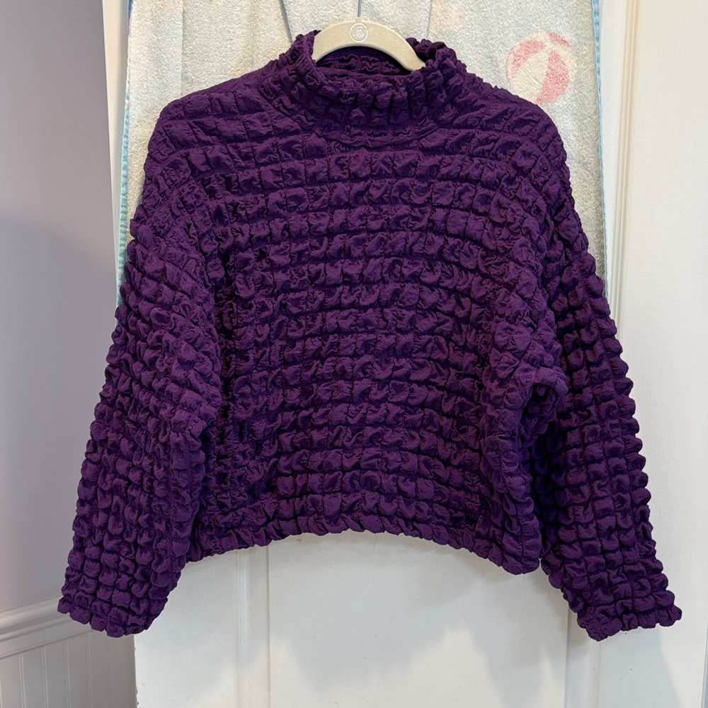 Zara Deep Purple Textured Turtleneck Sweater